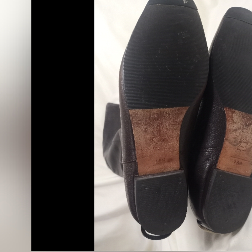 Saks Fifth Ave Leather Knee High Equestrian Riding Boot W Brass Hardware - Picture 6 of 7